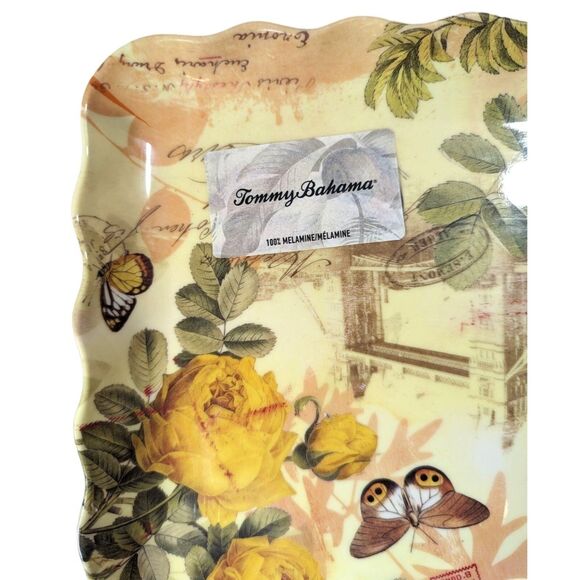 Yellow Rose Butterfly Serving Tray Platter French Postage Stamp Melamine NEW - Picture 5 of 5